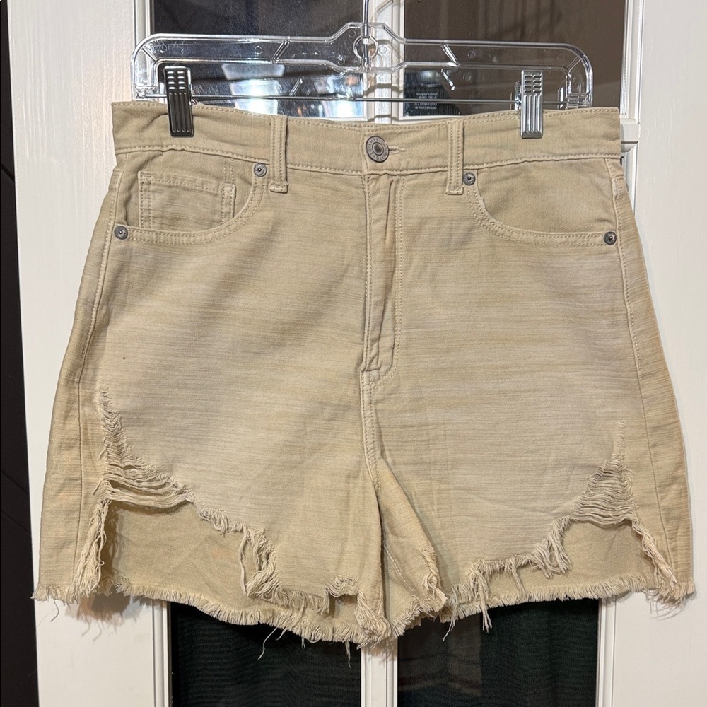 AMERICAN EAGLE Highest Rise Mom Shorts Tan Distressed Size 8